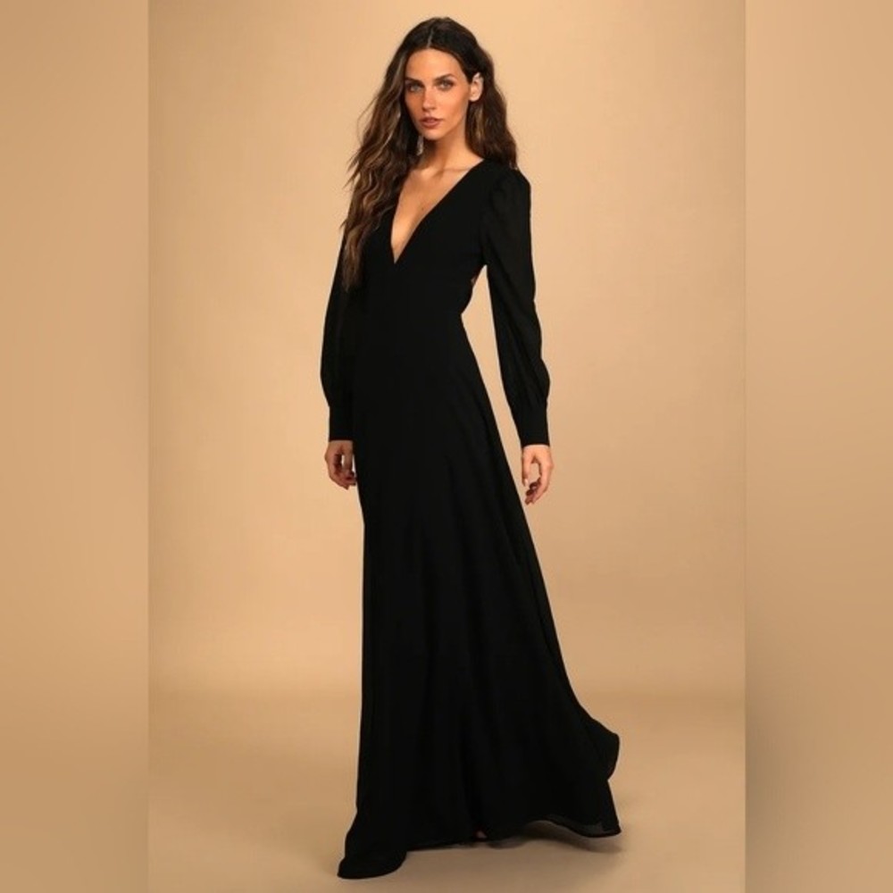 Lulu's Talk About Divine Black Long Sleeve Backless Maxi Dress Size Large